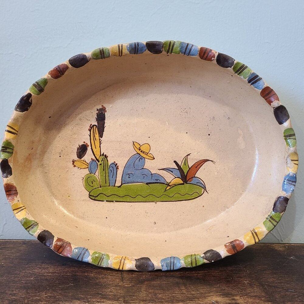 Mexican Tiaquepaque Pottery Serving Bowl Vintage